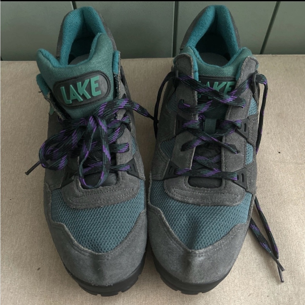 LAKE Women's Nubuck Cycling Shoes Size 13 Green Grey Lace Up VG